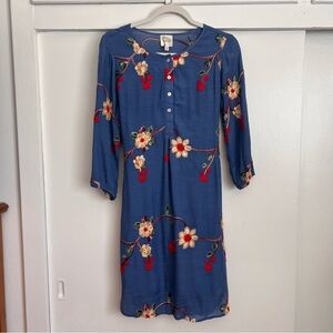 FIG AND FLOWER Blue Embroidered Floral Mini Dress Size S